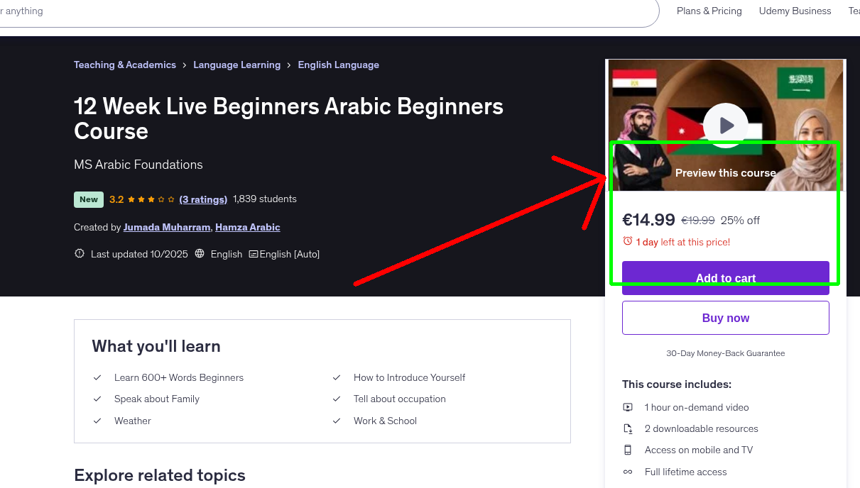12 Week Live Beginners Arabic Beginners Course