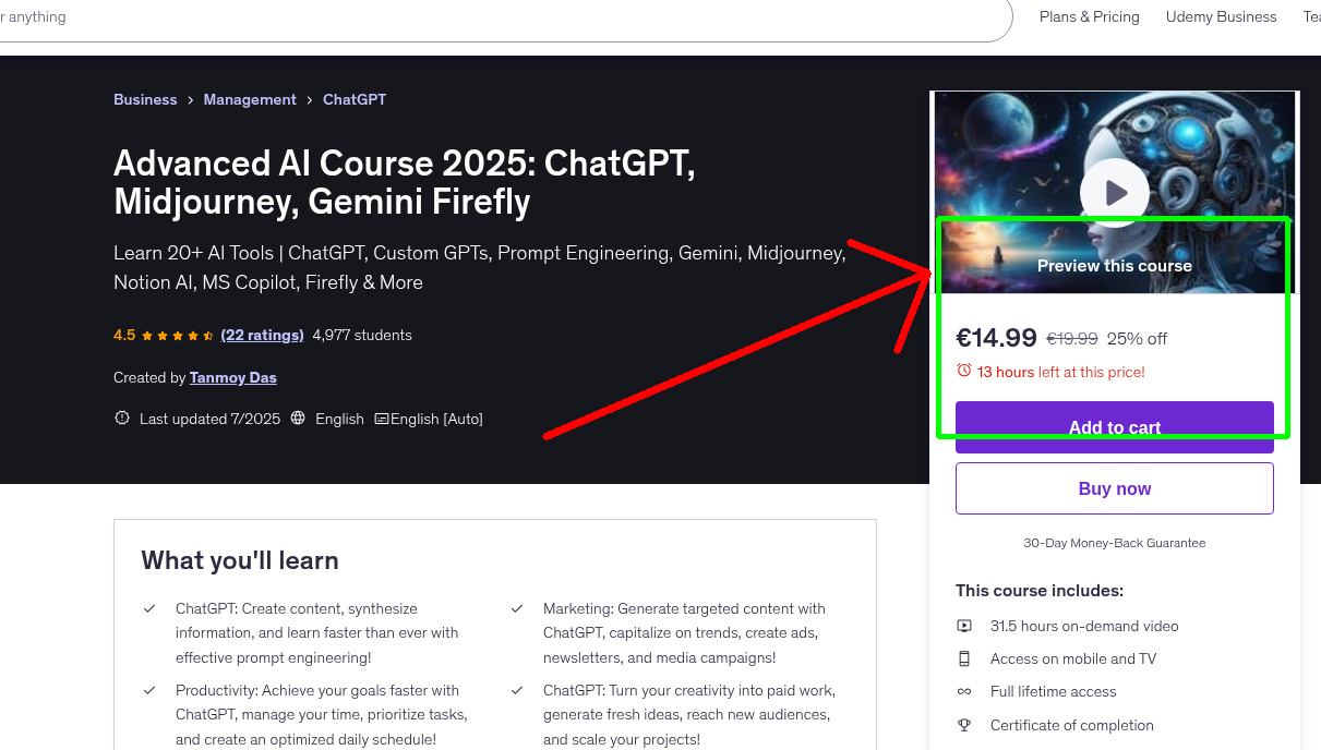 Advanced AI Course 2025: ChatGPT, Midjourney, Gemini Firefly