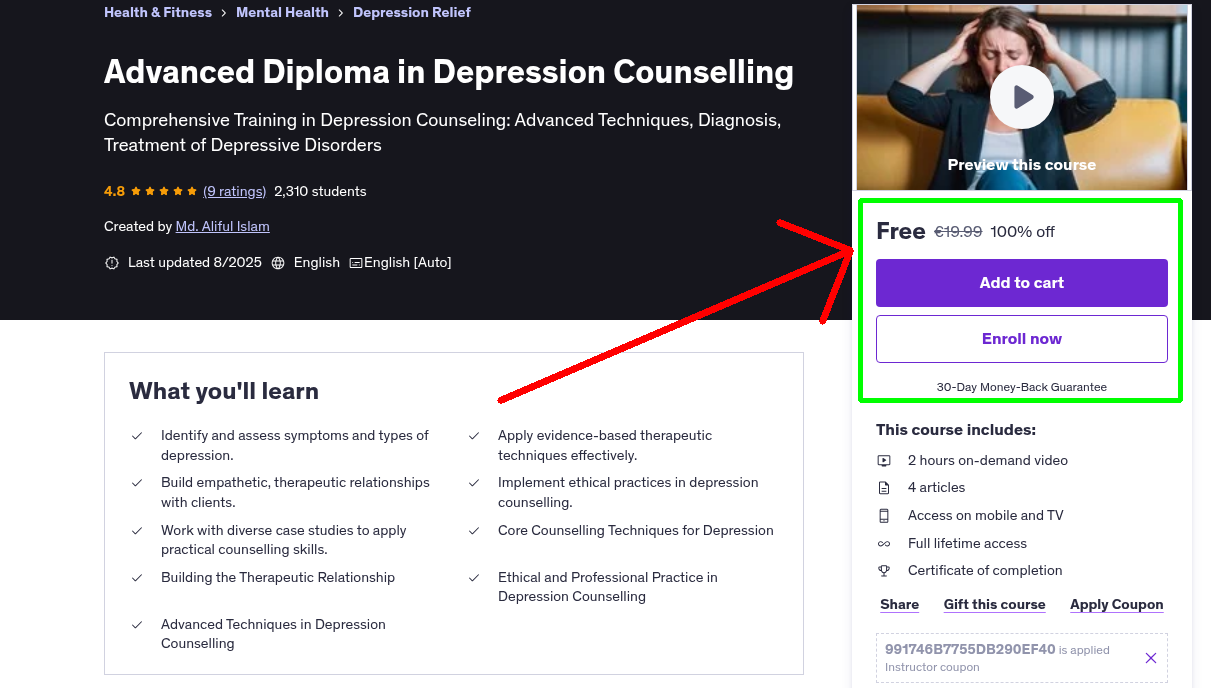 Advanced Diploma in Depression Counselling