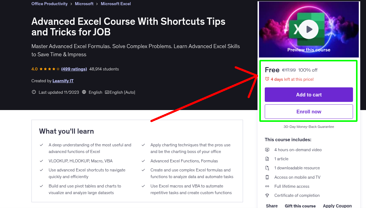 Advanced Excel Course With Shortcuts Tips and Tricks for JOB