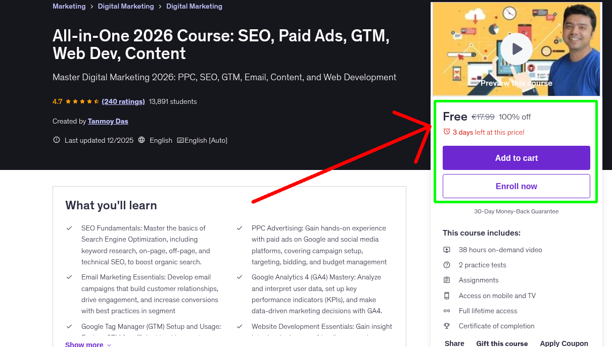 All-in-One 2026 Course: SEO, Paid Ads, GTM, Web Dev, Content