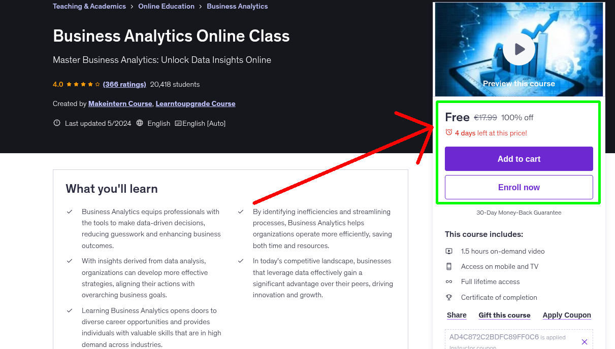 Business Analytics Online Class