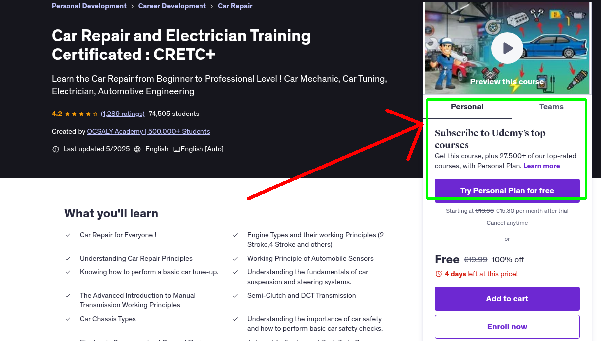 Car Repair and Electrician Training Certificated : CRETC+