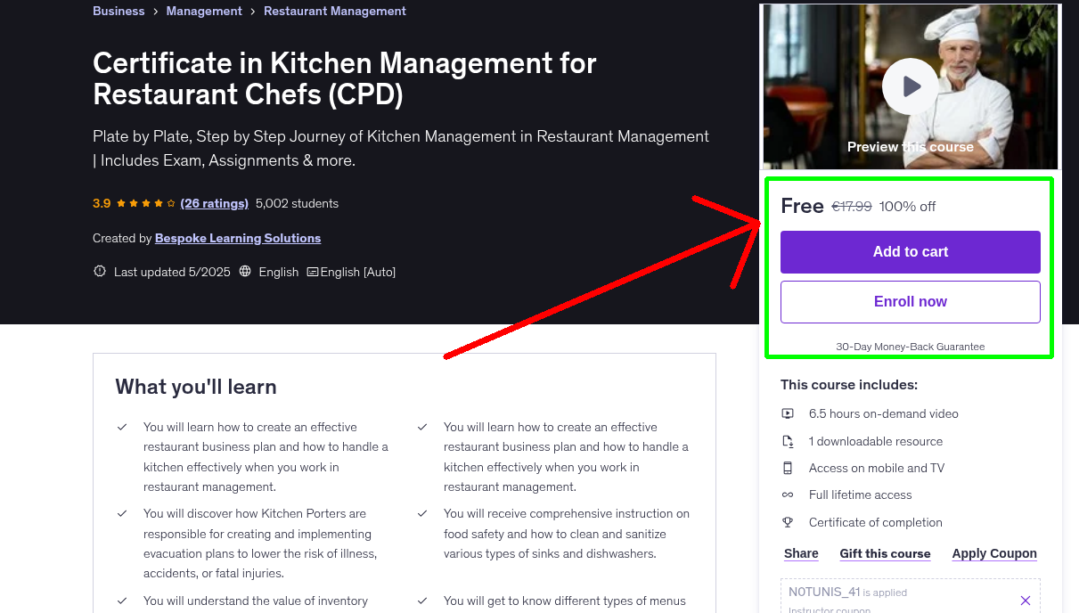 Certificate in Kitchen Management for Restaurant Chefs (CPD)