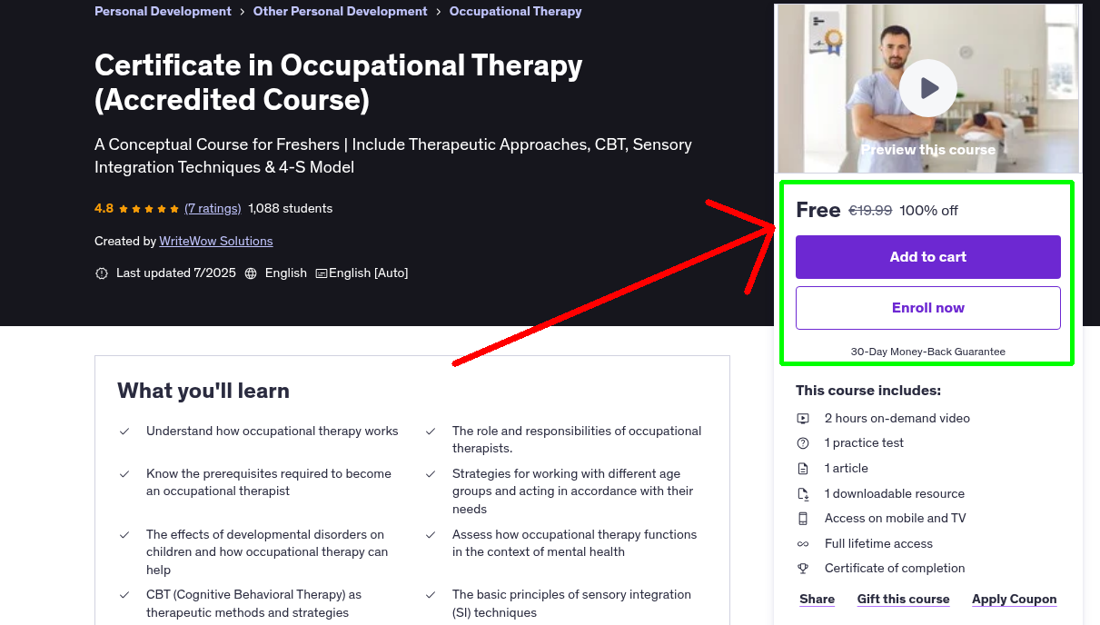Certificate in Occupational Therapy (Accredited Course)