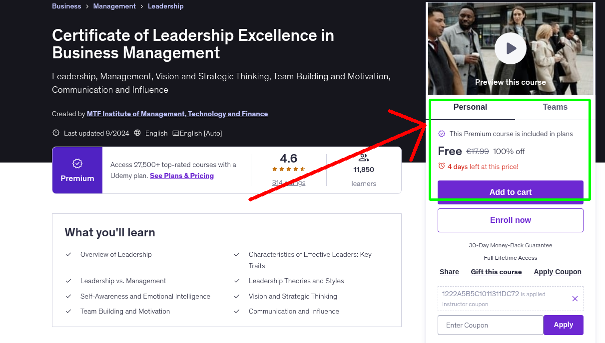 Certificate of Leadership Excellence in Business Management