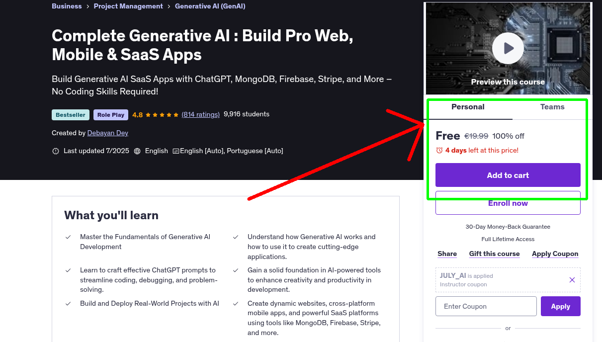 Complete Generative AI : Build Pro Web, Mobile & SaaS Apps