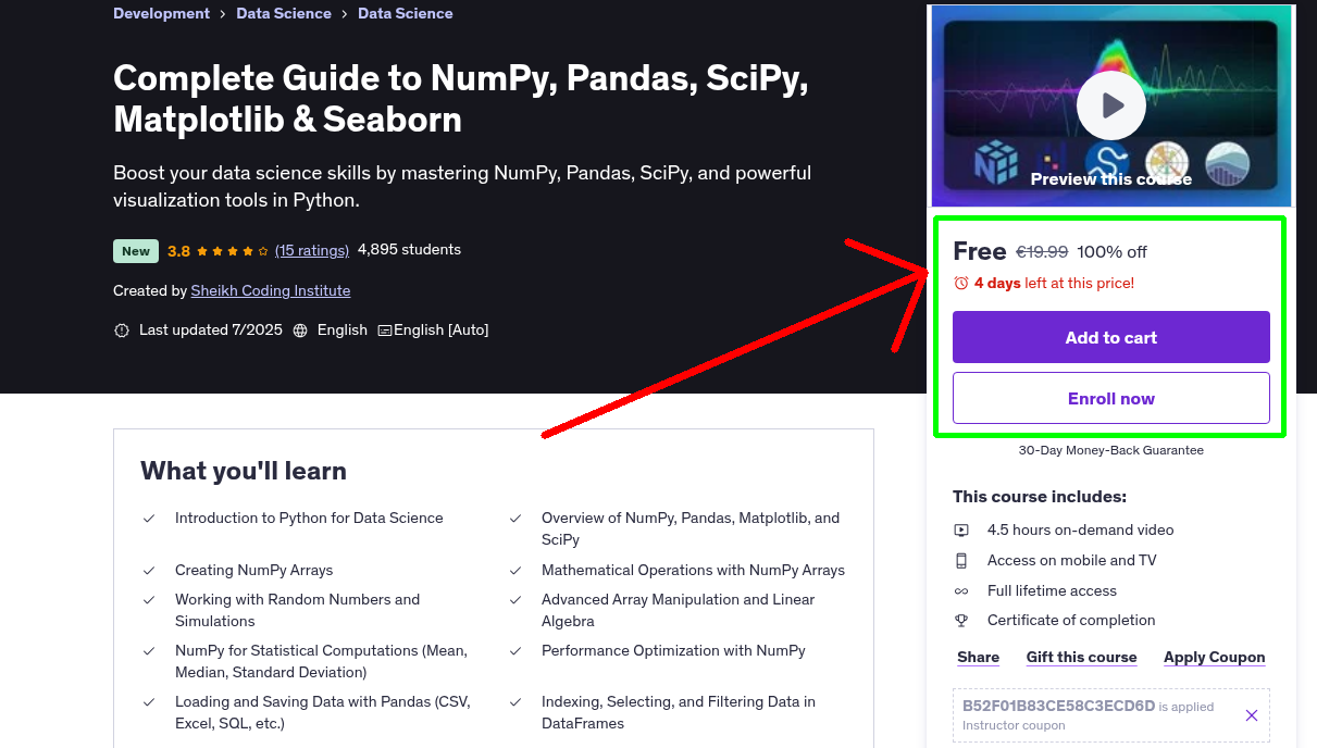 Complete Guide to NumPy, Pandas, SciPy, Matplotlib & Seaborn