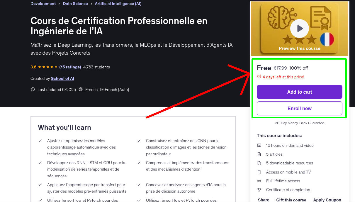 Cours de Certification Professionnelle en Ingénierie de l’IA