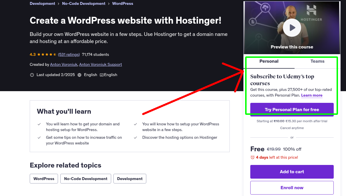 Create a WordPress website with Hostinger!