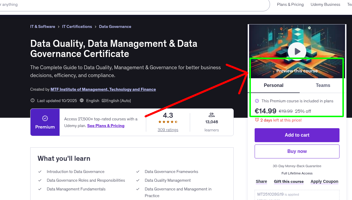 Data Quality, Data Management & Data Governance Certificate