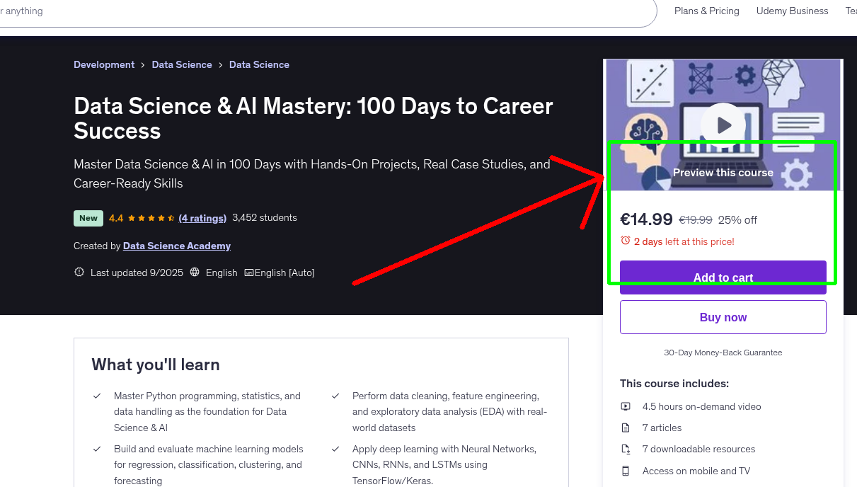 Data Science & AI Mastery: 100 Days to Career Success
