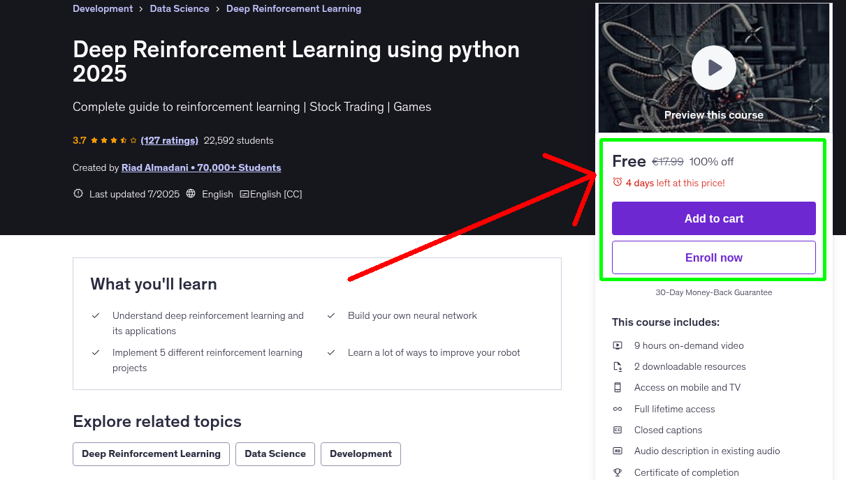 Deep Reinforcement Learning using python 2025