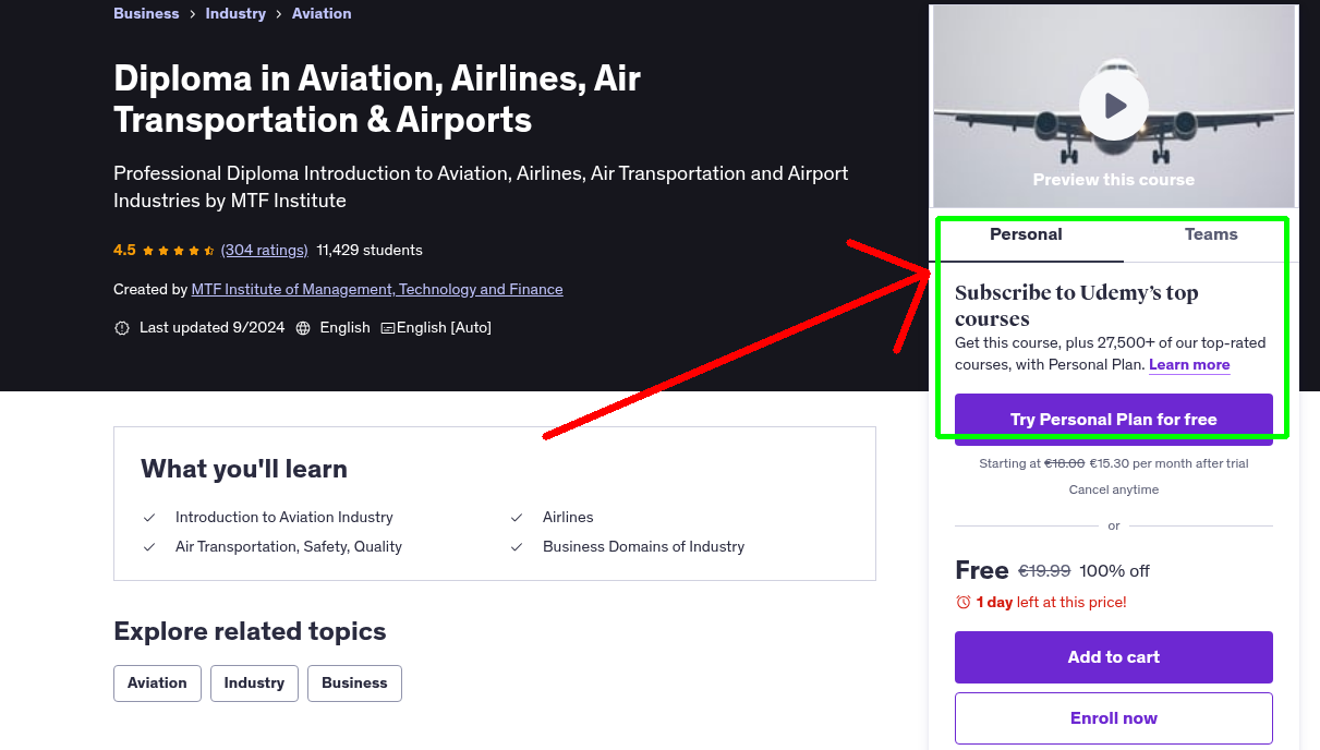 Diploma in Aviation, Airlines, Air Transportation & Airports