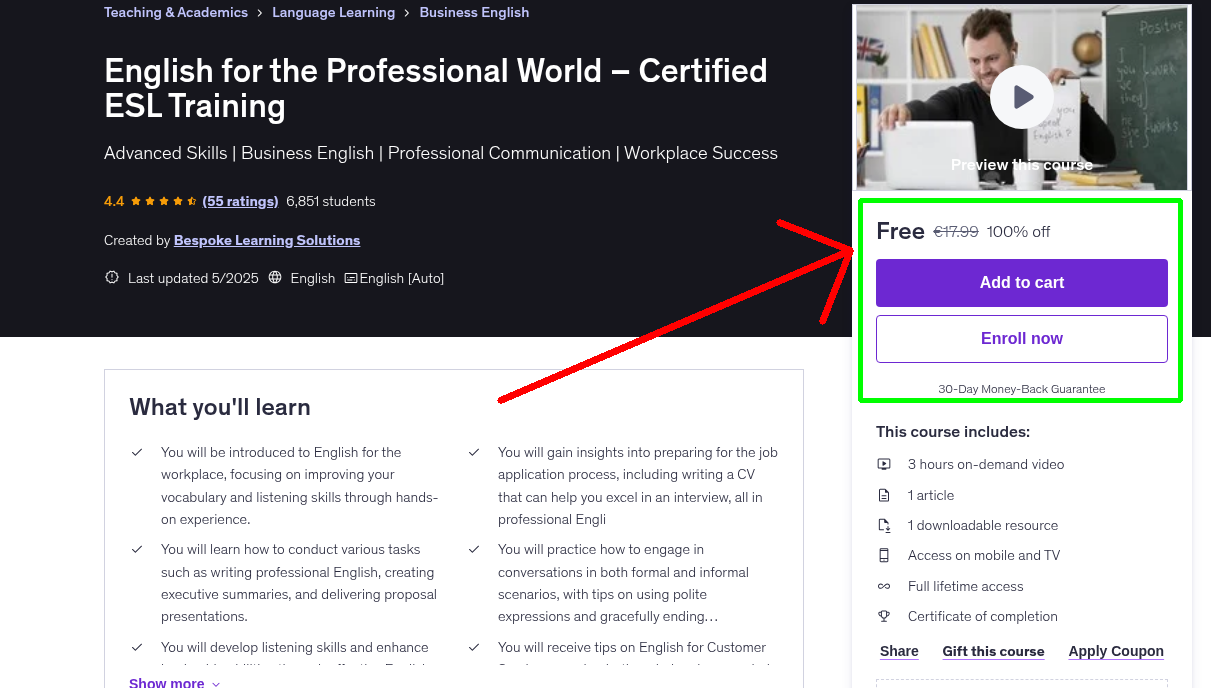 English for the Professional World – Certified ESL Training