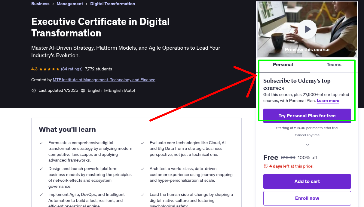 Executive Certificate in Digital Transformation