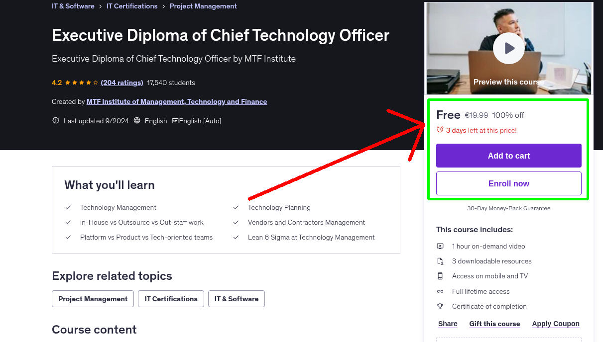 Executive Diploma of Chief Technology Officer