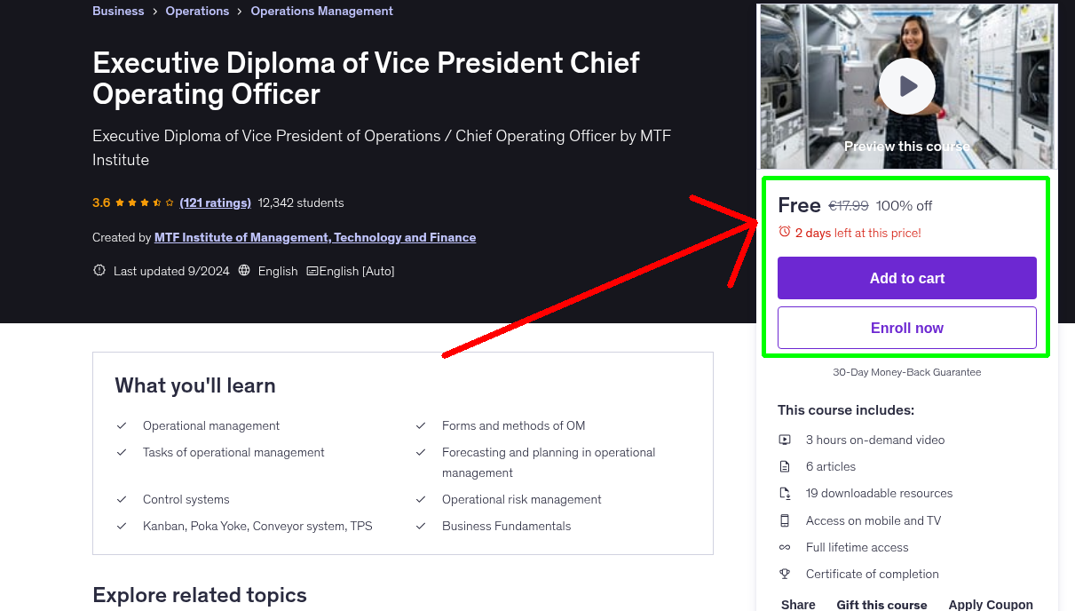 Executive Diploma of Vice President Chief Operating Officer