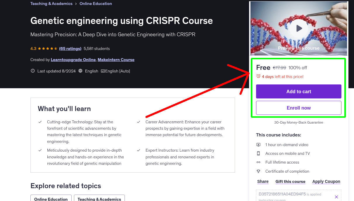 Genetic engineering using CRISPR Course