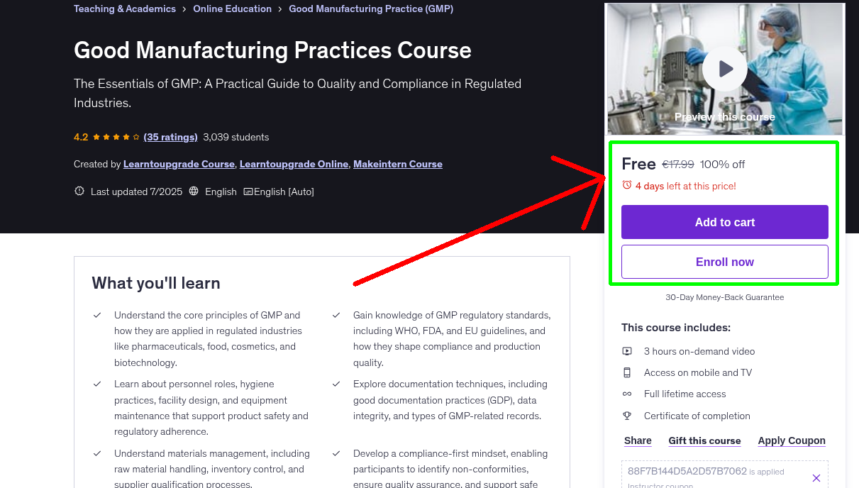 Good Manufacturing Practices Course