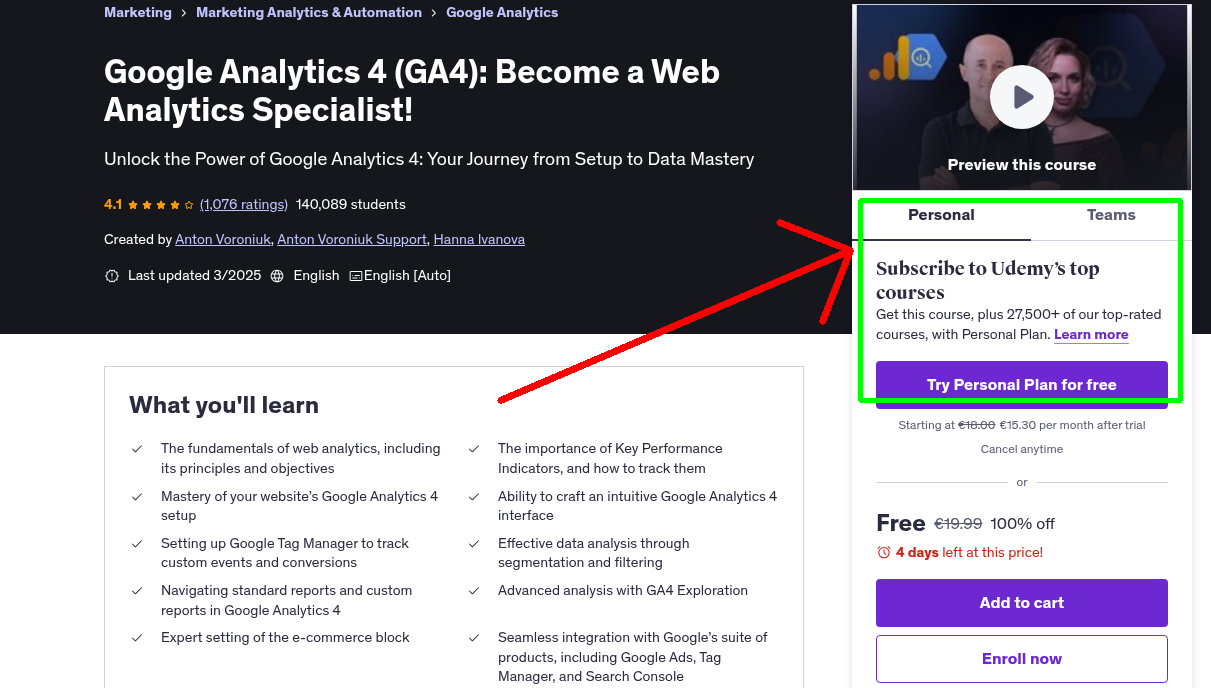 Google Analytics 4 (GA4): Become a Web Analytics Specialist!