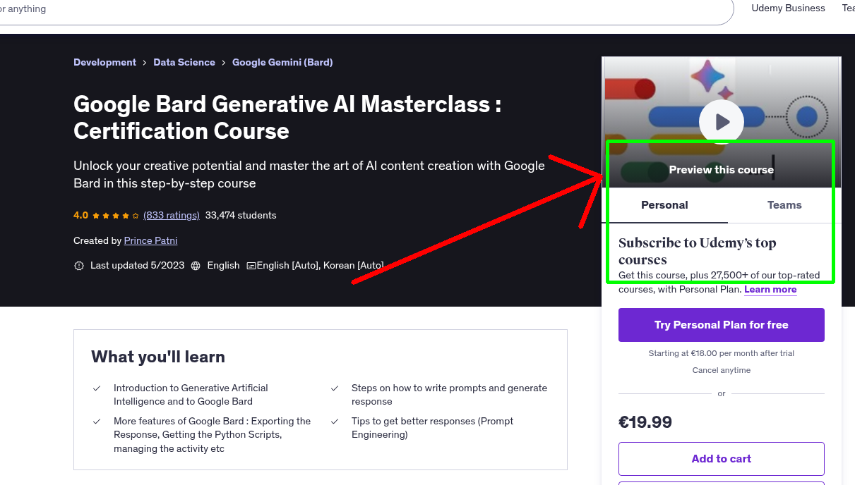 Google Bard Generative AI Masterclass : Certification Course
