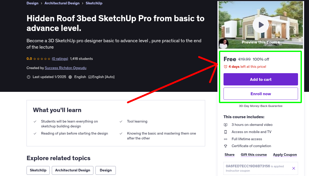 Hidden Roof 3bed SketchUp Pro from basic to advance level.