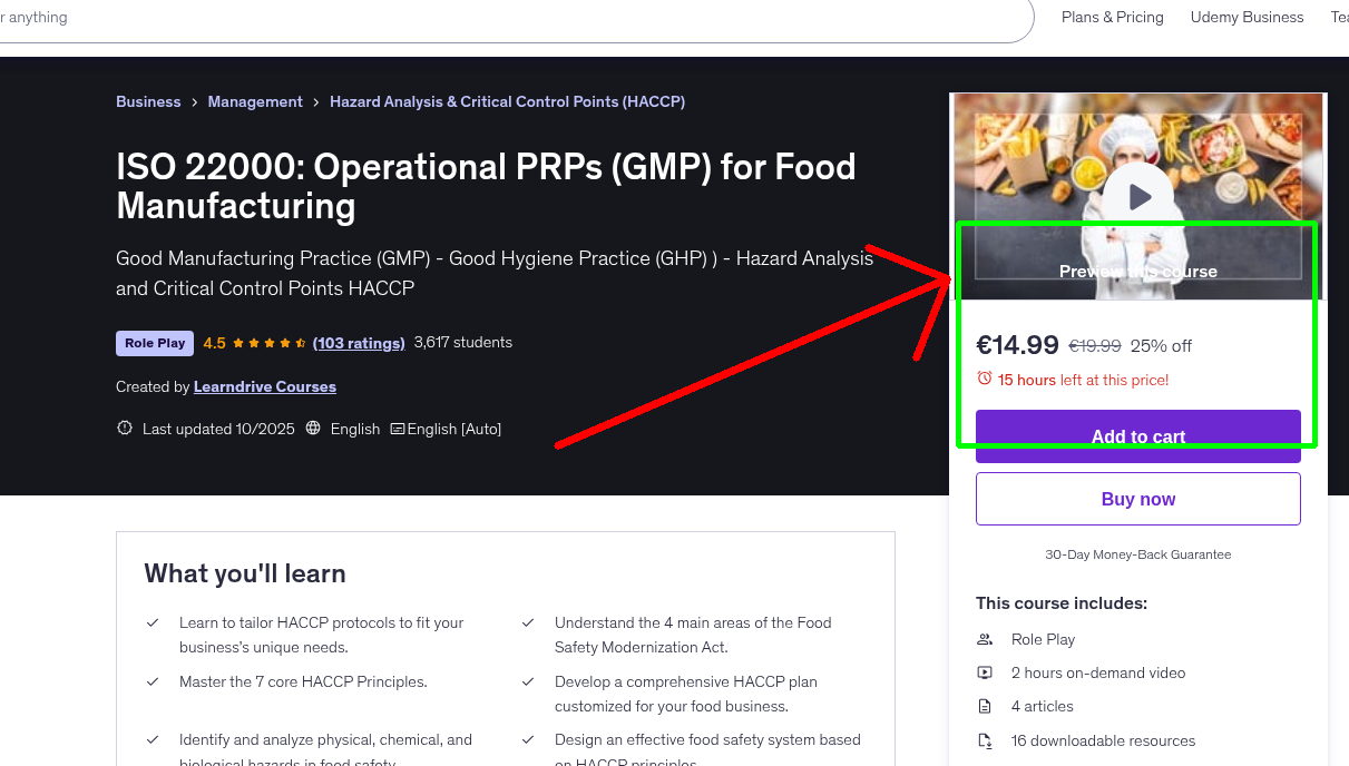 ISO 22000: Operational PRPs (GMP) for Food Manufacturing