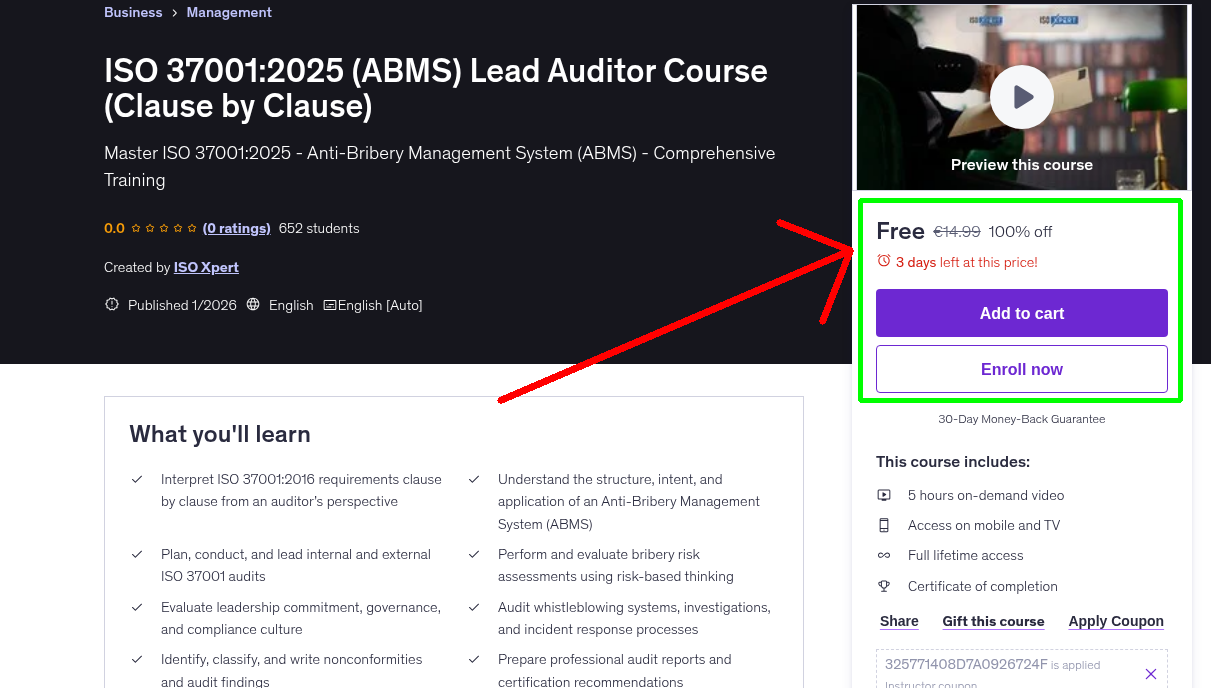 ISO 37001:2025 (ABMS) Lead Auditor Course (Clause by Clause)