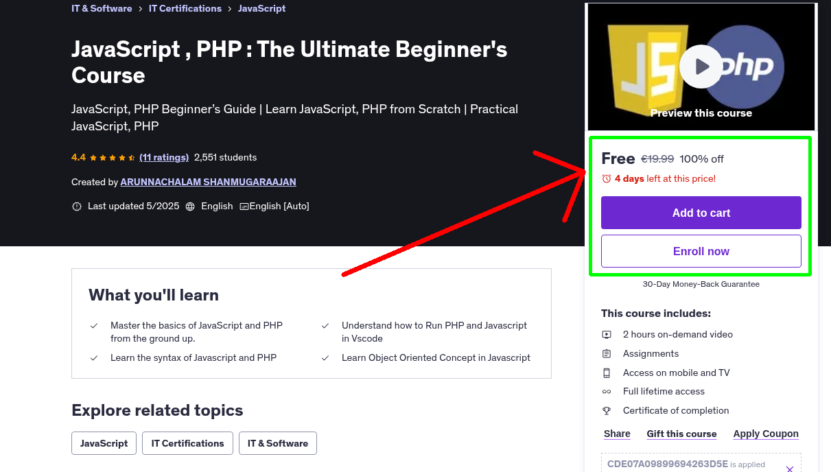 JavaScript , PHP : The Ultimate Beginner's Course