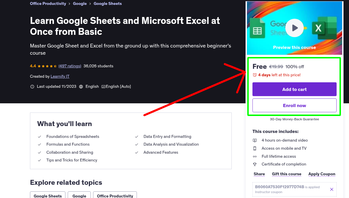 Learn Google Sheets and Microsoft Excel at Once from Basic