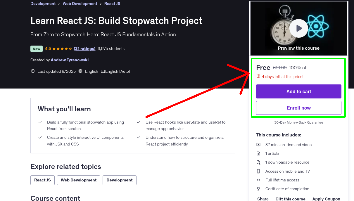 Learn React JS: Build Stopwatch Project