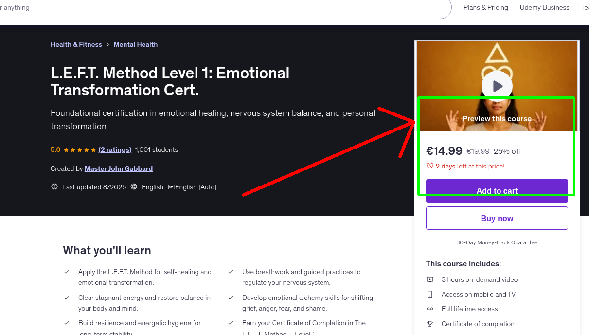 L.E.F.T. Method Level 1: Emotional Transformation Cert.