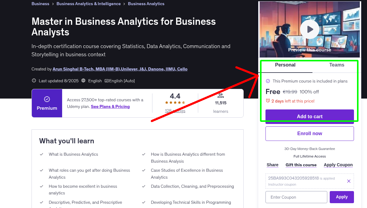 Master in Business Analytics for Business Analysts