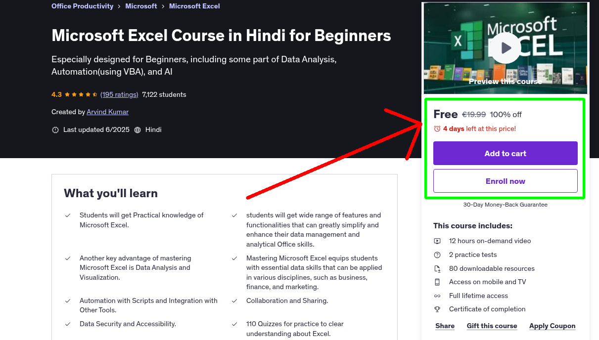 Microsoft Excel Course in Hindi for Beginners