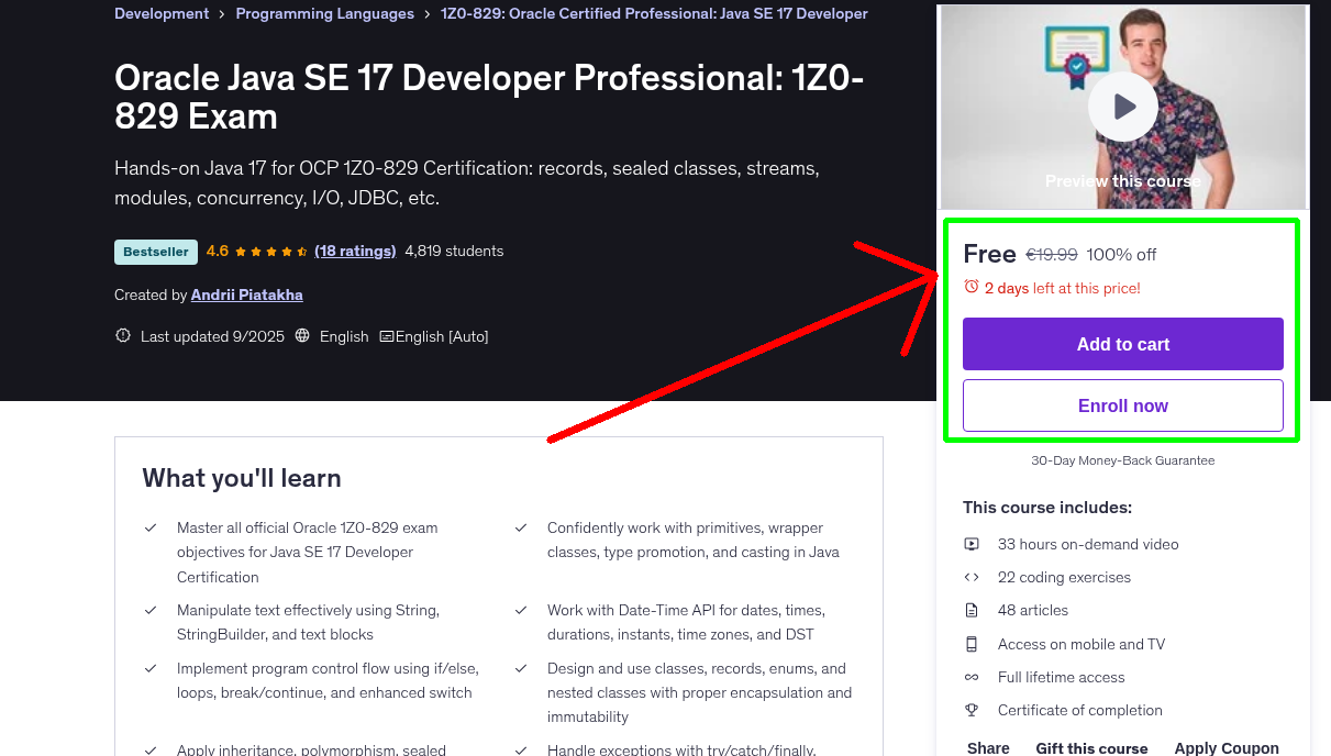 Oracle Java SE 17 Developer Professional: 1Z0-829 Exam