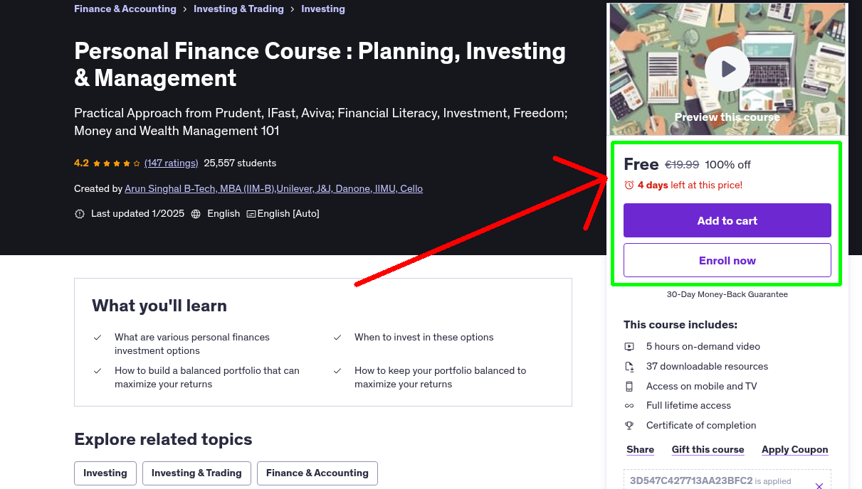 Personal Finance Course : Planning, Investing & Management