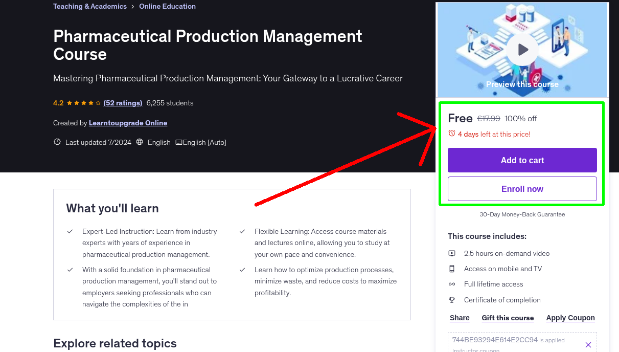 Pharmaceutical Production Management Course