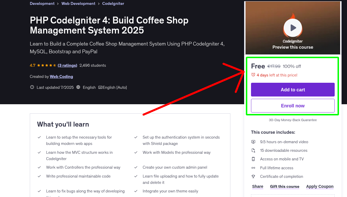 PHP CodeIgniter 4: Build Coffee Shop Management System 2025