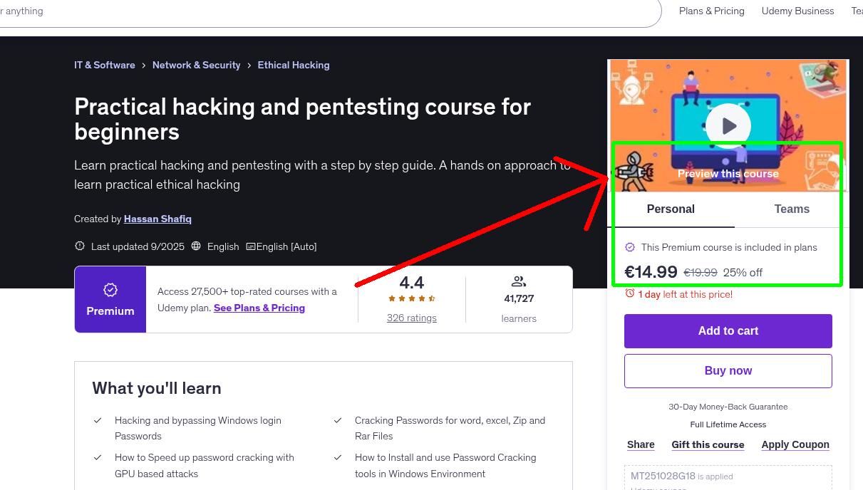 Practical hacking and pentesting course for beginners