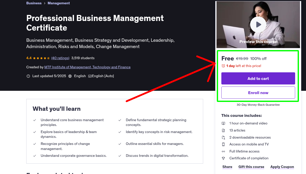 Professional Business Management Certificate