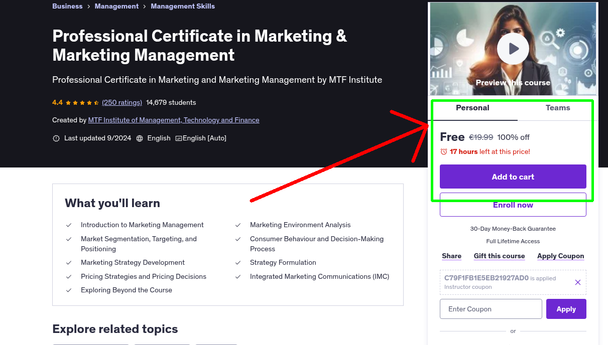 Professional Certificate in Marketing & Marketing Management