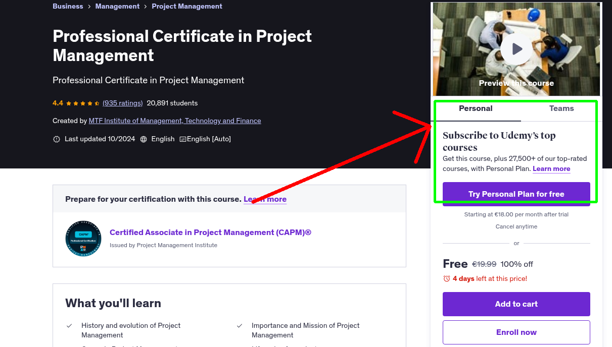 Professional Certificate in Project Management