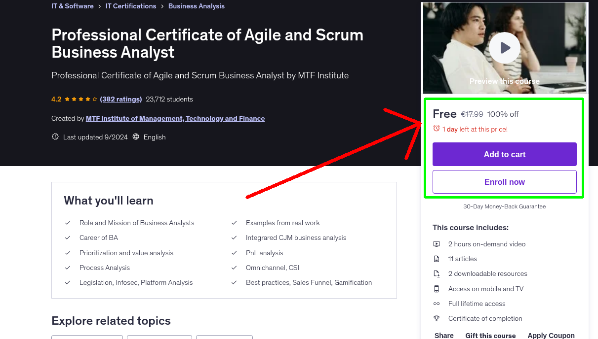 Professional Certificate of Agile and Scrum Business Analyst