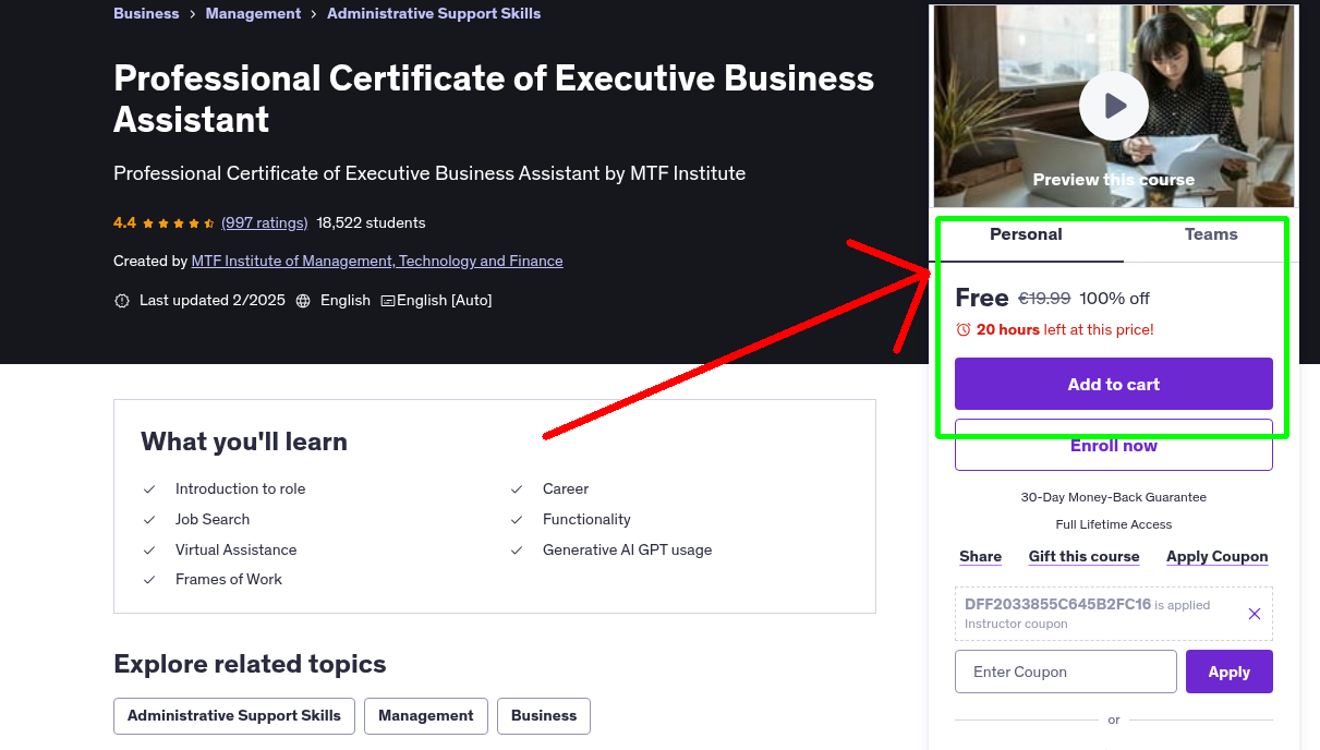 Professional Certificate of Executive Business Assistant