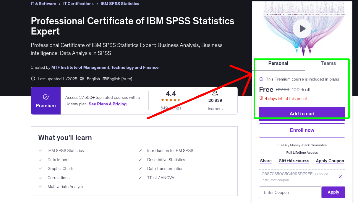 Professional Certificate of IBM SPSS Statistics Expert