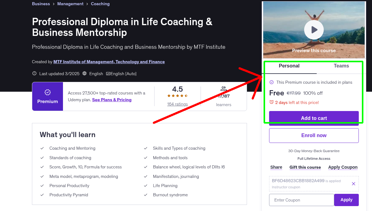 Professional Diploma in Life Coaching & Business Mentorship