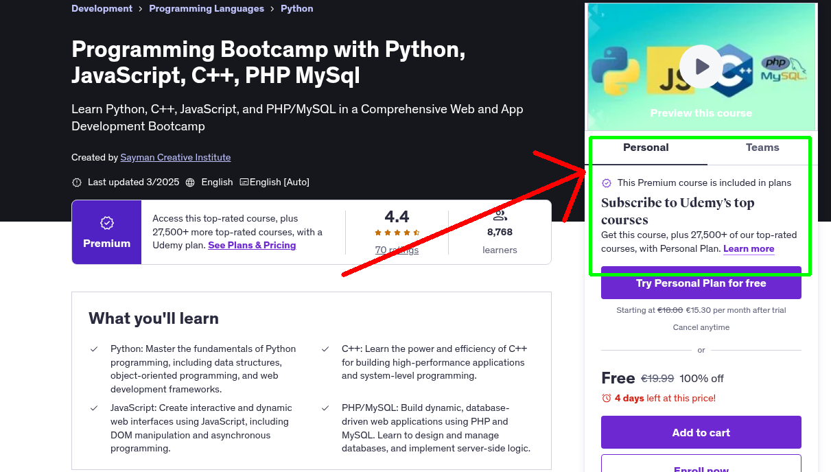 Programming Bootcamp with Python, JavaScript, C++, PHP MySql