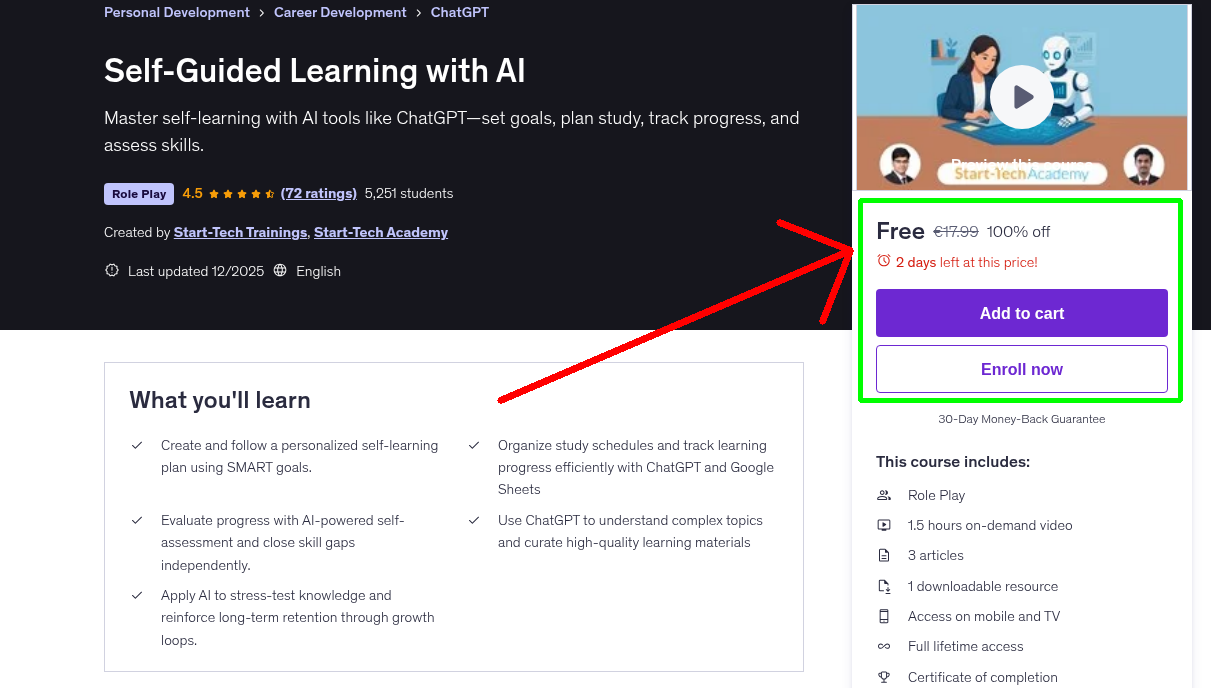 Self-Guided Learning with AI