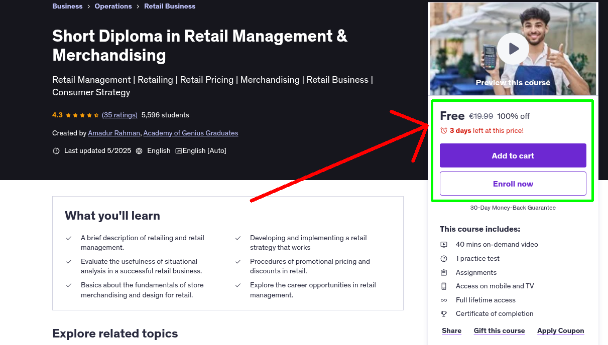 Short Diploma in Retail Management & Merchandising